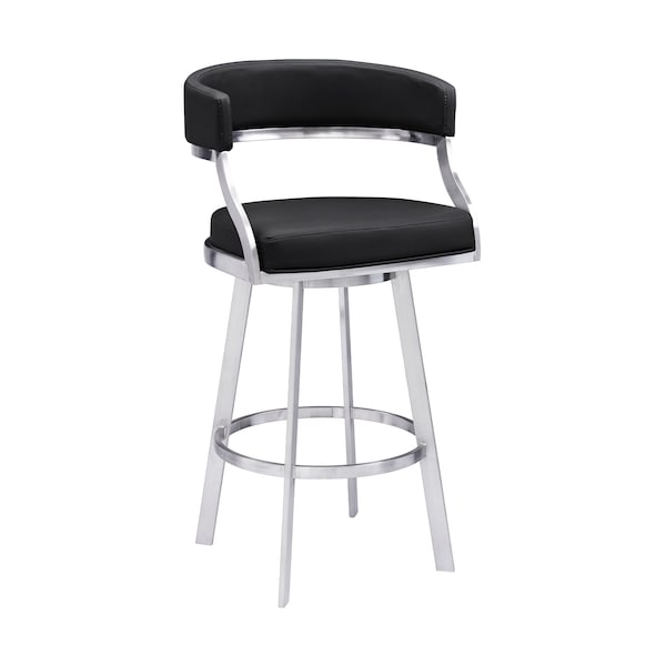 Armen Living Dione 30" Bar Height Swivel Black Faux Leather and Brushed Stainless Steel Bar Stool 840254335141 - main